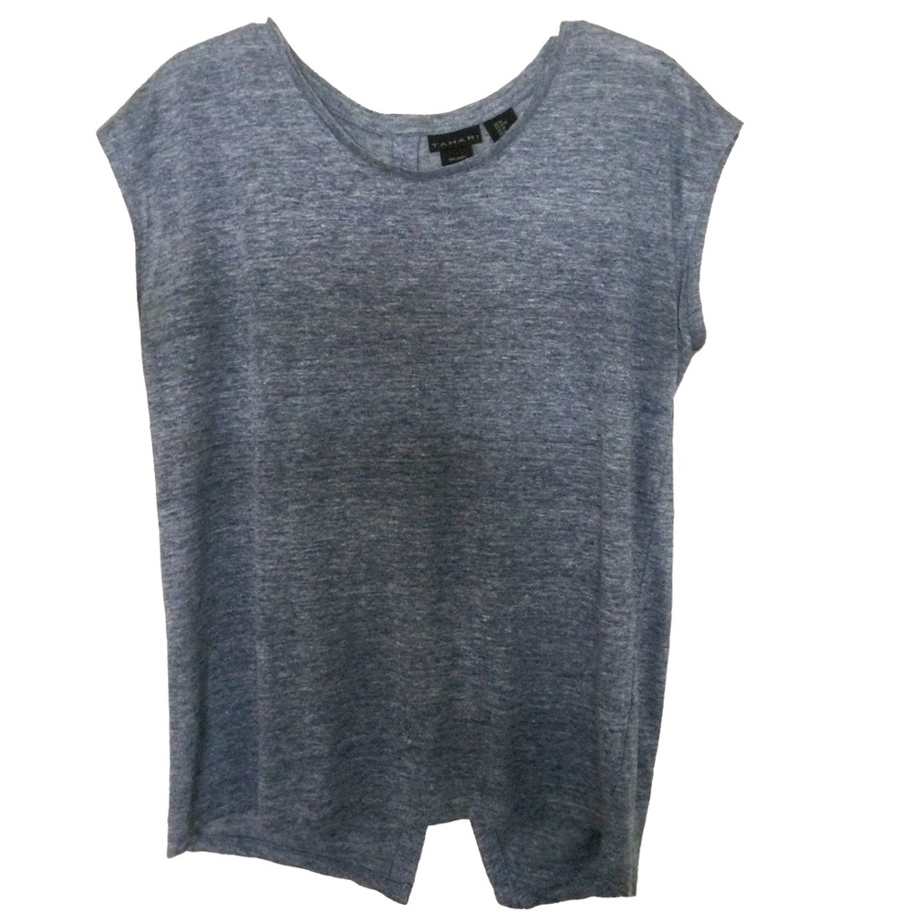 Tahari Blue Linen Sleeveless Pullover Top Size Medium